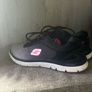 Skechers Black and Gray Sneakers with Pink Accents